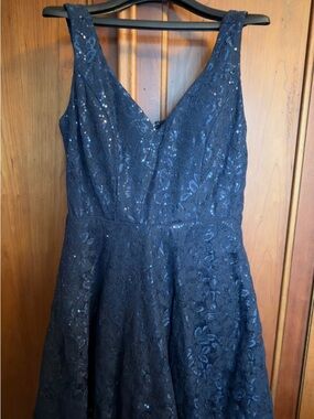 City Triangles Navy Lace Sequin Fit-and-Flare Mini Dress